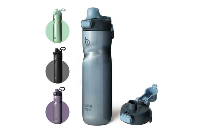 BOTTLE BOTTLE Trinkflasche Isolierte Wasserflasche, 680 ml, mit Griff und Klappdeckel, Fahrrad-Wasserflasche, Druckknopf-Deckel, auslaufsicher, tragbar