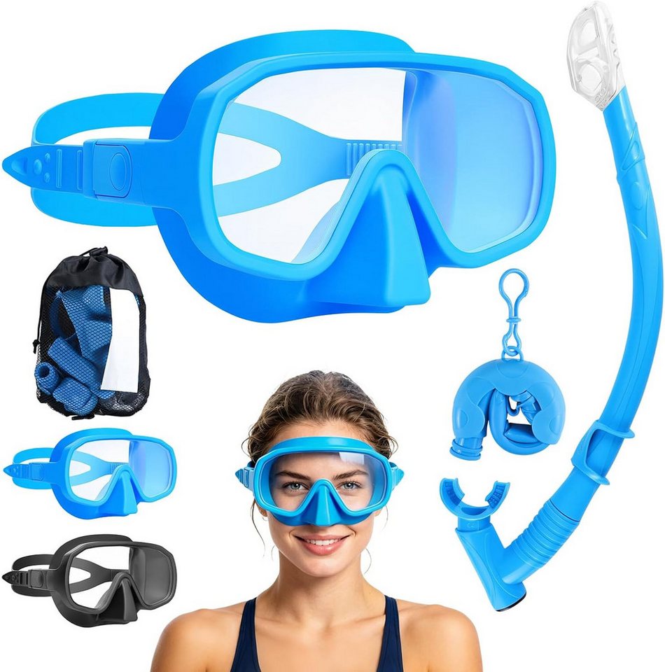 Pgtc Tauchermaske Schnorchelset Erwachsene Tauchmaske Hartglas Panoramasicht Faltbarer, (3-teiliges Schnorchelset Erwachsene mit Panorama-Maske, 3-teiliges Set mit Maske, Schnorchel und Transporttasche), Panoramasicht, Anti-Beschlag, Hartglas, faltbarer Schnorchel Bild 4