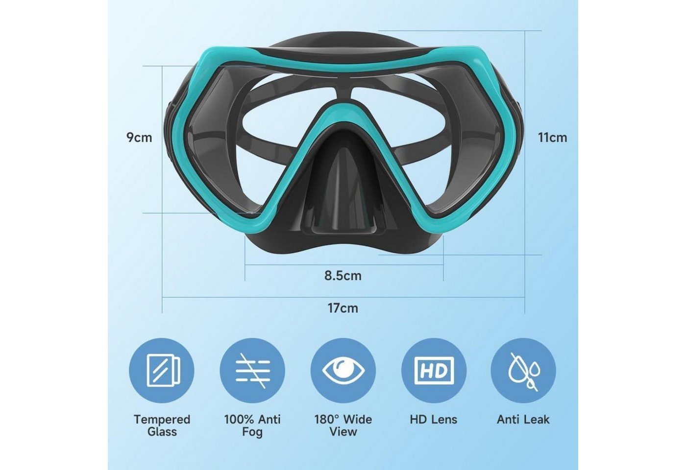 LuxusKollektion Tauchermaske Taucherbrille mit HD Glas für Erwachsene, verstellbares Silikonband Bild 2
