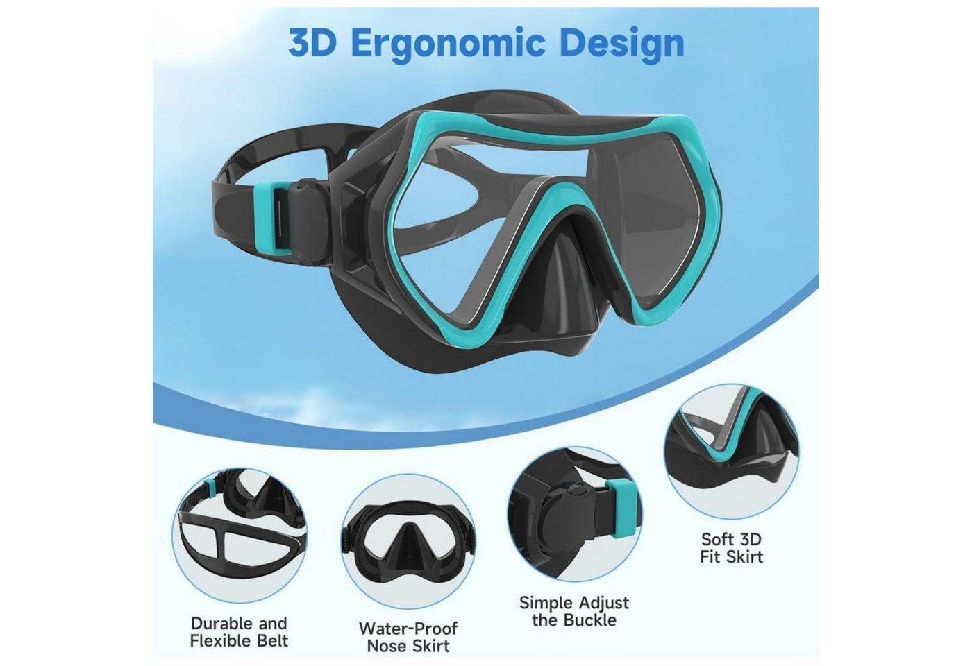 LuxusKollektion Tauchermaske Taucherbrille mit HD Glas für Erwachsene, verstellbares Silikonband Bild 5