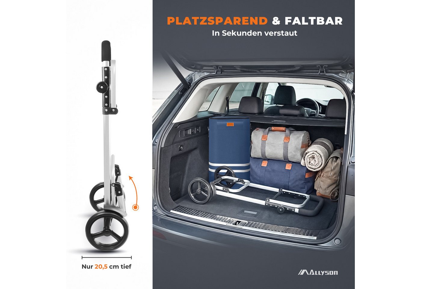 Allyson Einkaufstrolley Einkaufswagen klappbar, Einkauftrolley mit Leisen Rädern & Kühlfach, 2-in-1 Funktion: Tasche abnehmbar, Gestell als Sackkarre nutzbar. Bild 2