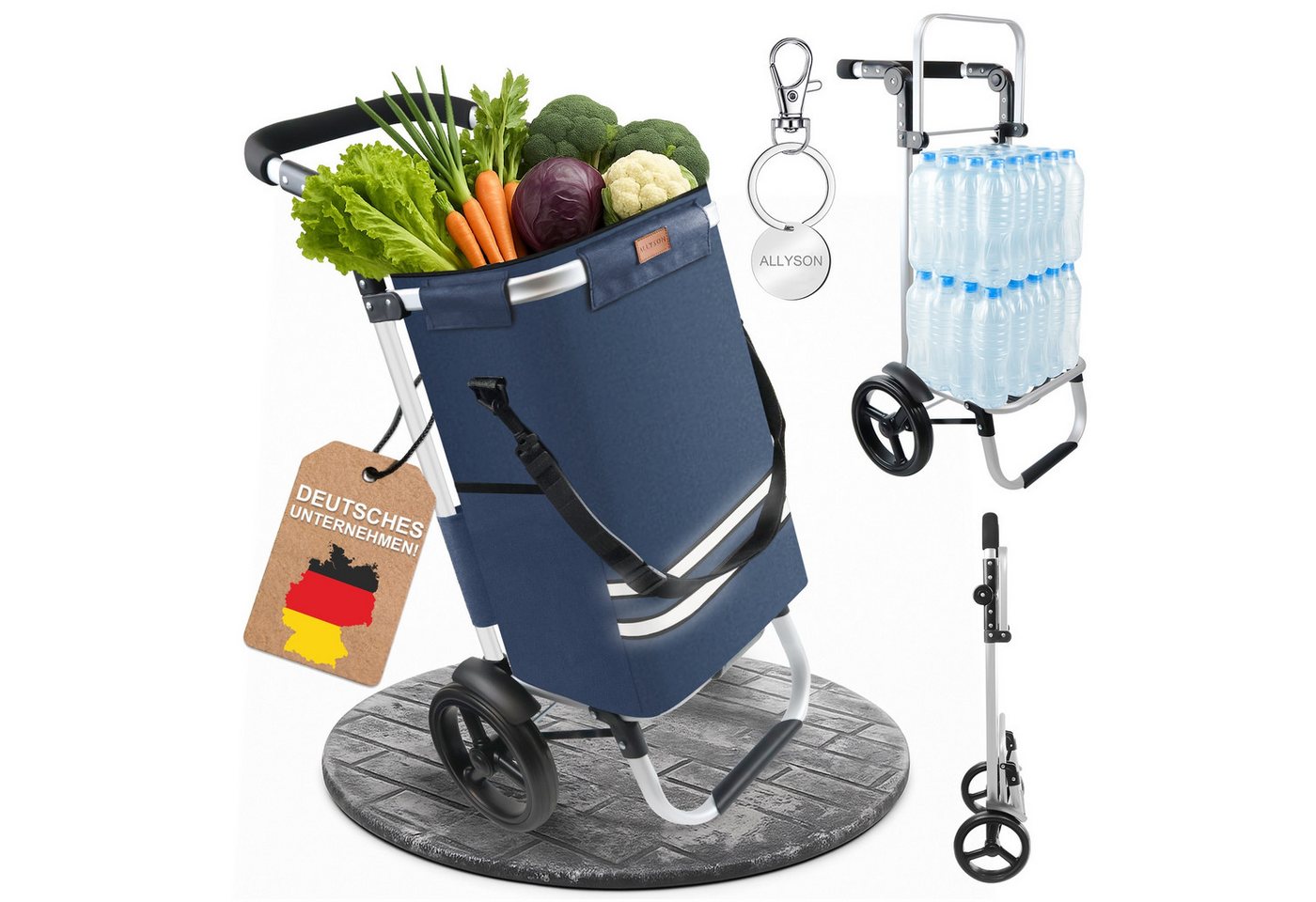 Allyson Einkaufstrolley Einkaufswagen klappbar, Einkauftrolley mit Leisen Rädern & Kühlfach, 2-in-1 Funktion: Tasche abnehmbar, Gestell als Sackkarre nutzbar. Bild 4