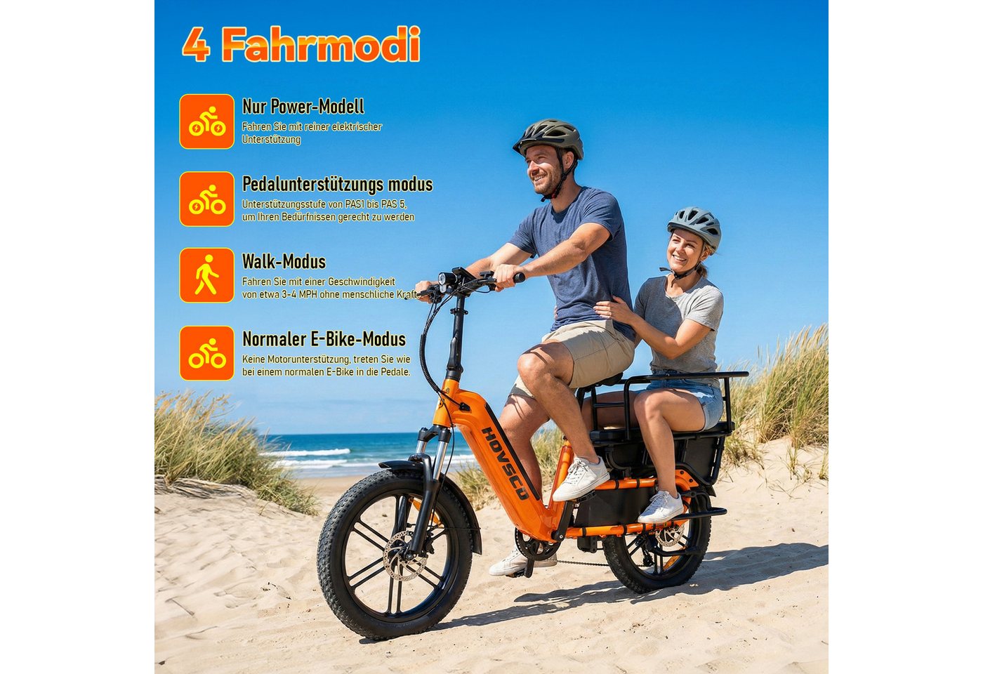 SISIGAD E-Bike Cityrad 20'' E-Lastenrad Longtail mit Kindersitz – 250W Motor, 48V 15Ah Akku, Heckmotor, 720 Wh, E-Cargo Bike Fat Tire E-Bike, 55 km Reichweite und 204 kg Zuladung