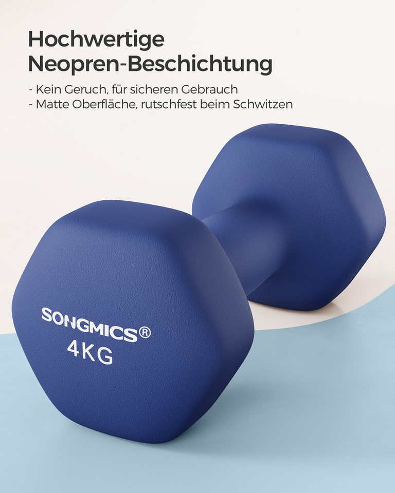 SONGMICS Kurzhantel Hantelset, Kurzhanteln, Hexagon, Neopren-Beschichtung, für Zuhause, (2er Set Neopren-Beschichtung, Hantelset, Kurzhanteln, Hexagon), 2 x 4 kg, Krafttraining, Workout, Fitnesstraining, für Zuhause