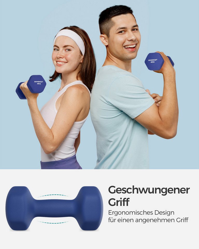 SONGMICS Kurzhantel Hantelset, Kurzhanteln, Hexagon, Neopren-Beschichtung, für Zuhause, (2er Set Neopren-Beschichtung, Hantelset, Kurzhanteln, Hexagon), 2 x 4 kg, Krafttraining, Workout, Fitnesstraining, für Zuhause Bild 3