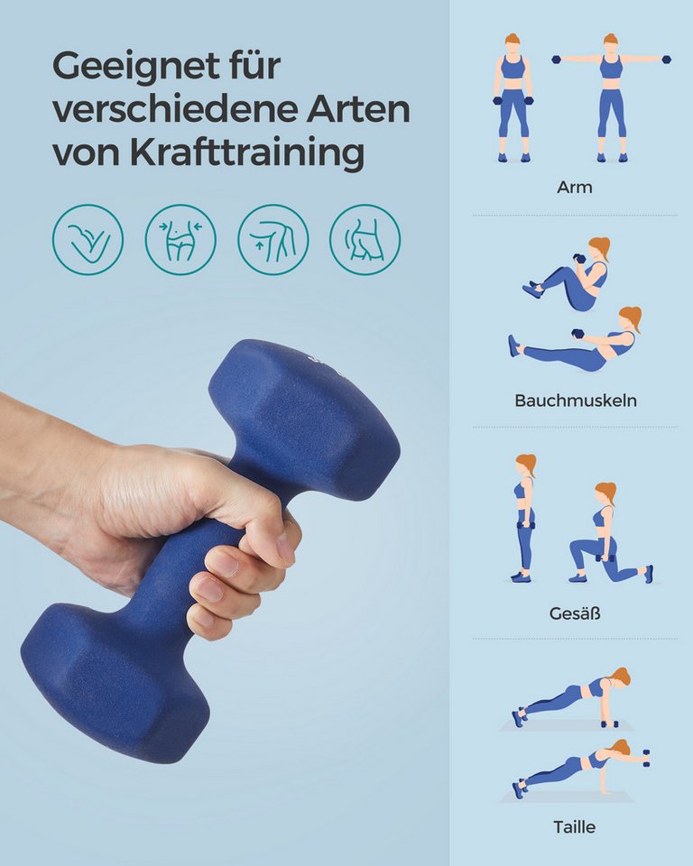 SONGMICS Kurzhantel Hantelset, Kurzhanteln, Hexagon, Neopren-Beschichtung, für Zuhause, (2er Set Neopren-Beschichtung, Hantelset, Kurzhanteln, Hexagon), 2 x 4 kg, Krafttraining, Workout, Fitnesstraining, für Zuhause Bild 5