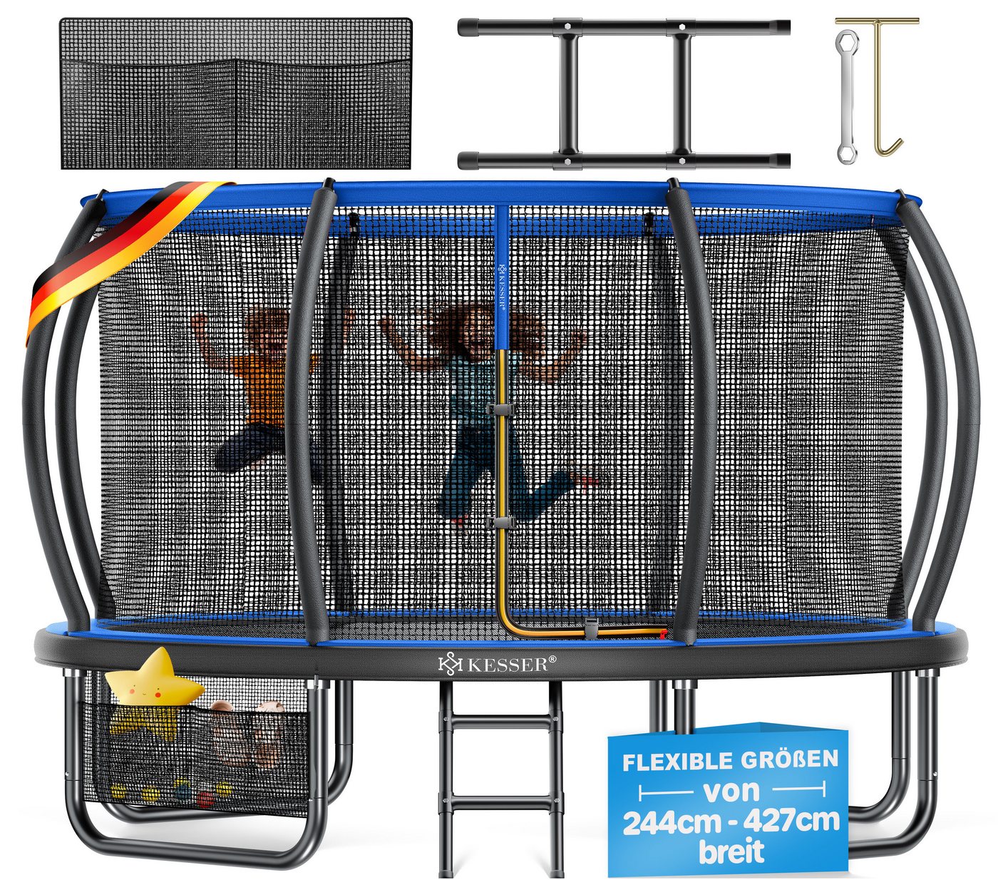 KESSER Gartentrampolin Trampolin Outdoor GS-geprüft Ø 305cm für Kinder & Erwachsene bis 150kg, Ø 305 cm, inklusive Sicherheitsnetz, Tasche, Leiter, Randabdeckung & Netzstangen Bild 2