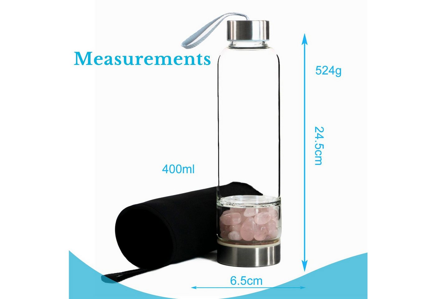 Intirilife Trinkflasche, Trinkflasche Wasserflasche - Heilsteinen, Tasche - Rosenquarz Bild 4