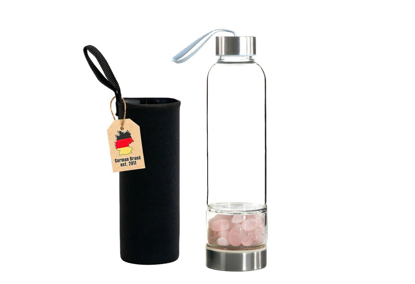 Intirilife Trinkflasche, Trinkflasche Wasserflasche - Heilsteinen, Tasche - Rosenquarz Bild 5