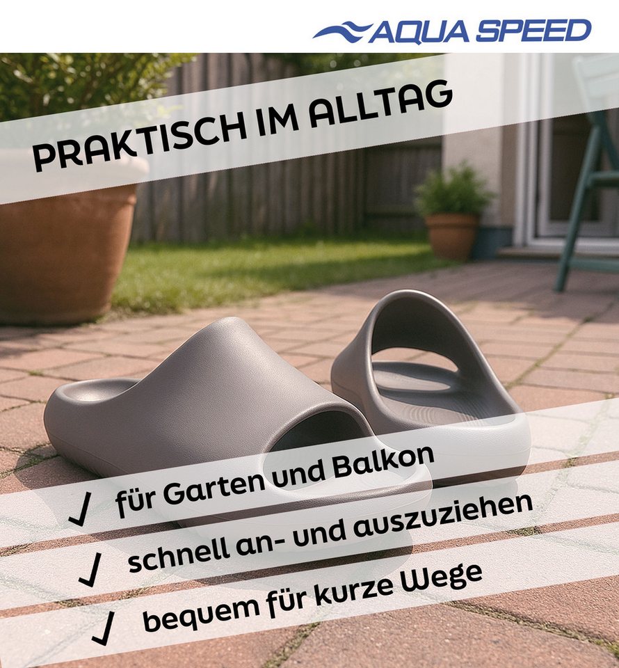 Aqua Speed Toledo Badelatschen dicke Sohle Wellness + Mikrofaserhandtuch Badepantolette (Komfortable Slides – perfekt für Fitnessstudio, Sauna und Reisen) Komfort-Slides für Spa, Balkon und Spaziergänge in Strandnähe