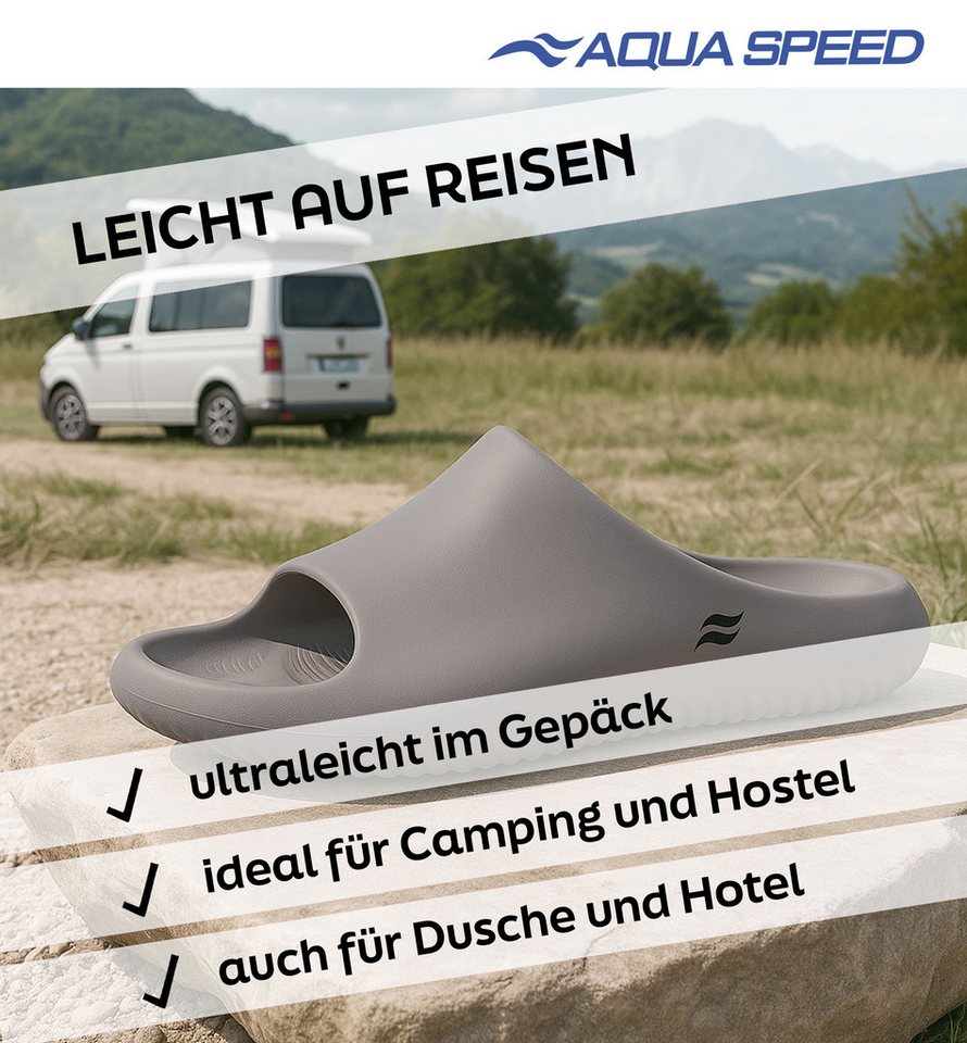 Aqua Speed Toledo Badelatschen dicke Sohle Wellness + Mikrofaserhandtuch Badepantolette (Komfortable Slides – perfekt für Fitnessstudio, Sauna und Reisen) Komfort-Slides für Spa, Balkon und Spaziergänge in Strandnähe Bild 2