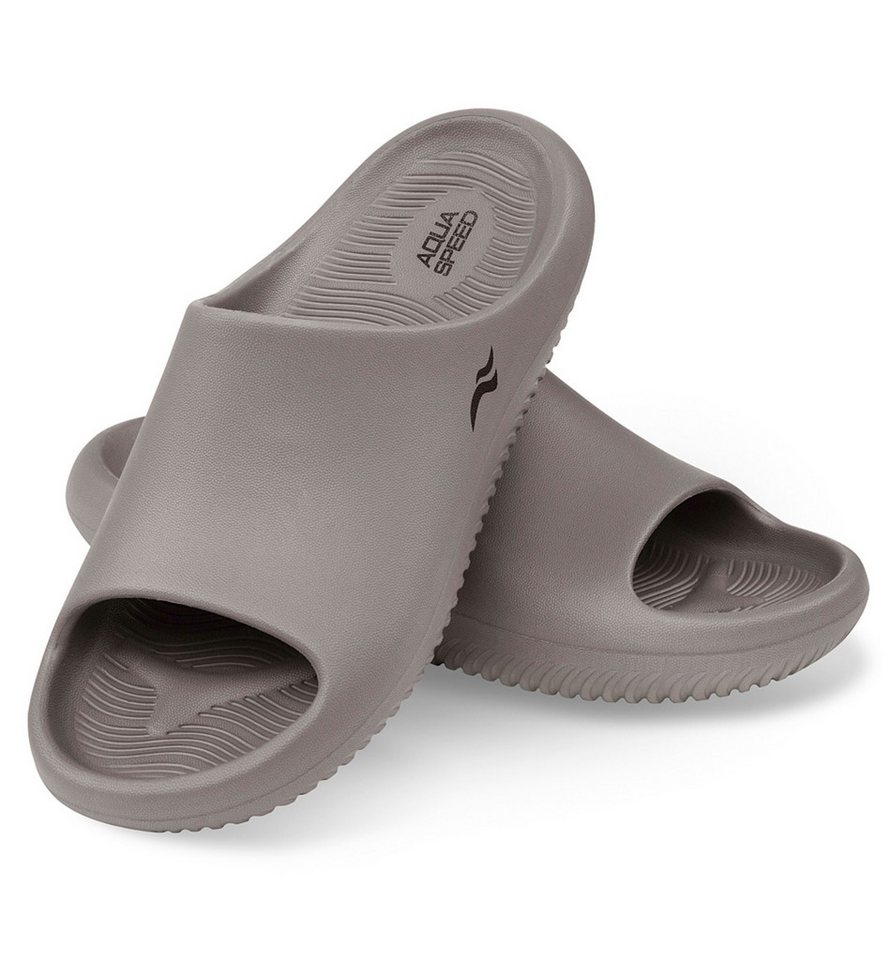 Aqua Speed Toledo Badelatschen dicke Sohle Wellness + Mikrofaserhandtuch Badepantolette (Komfortable Slides – perfekt für Fitnessstudio, Sauna und Reisen) Komfort-Slides für Spa, Balkon und Spaziergänge in Strandnähe Bild 3