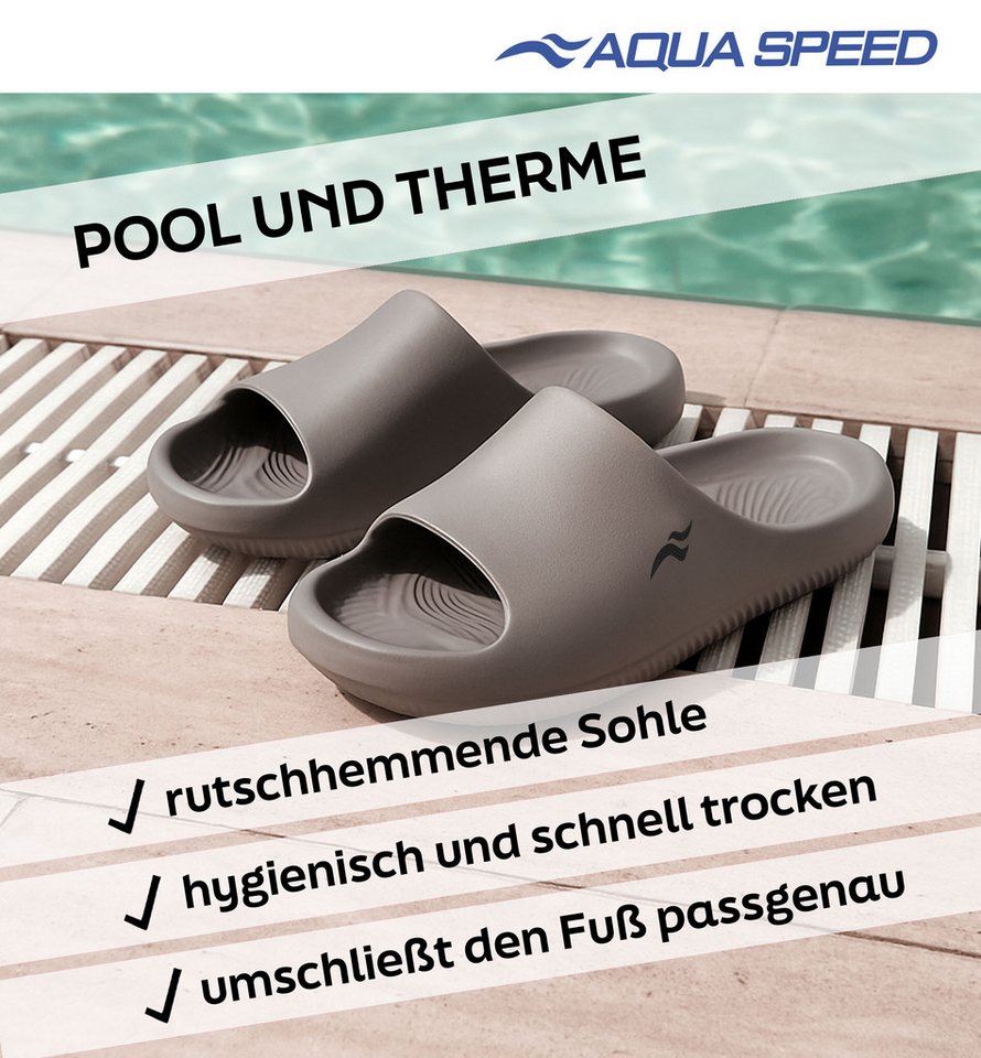 Aqua Speed Toledo Badelatschen dicke Sohle Wellness + Mikrofaserhandtuch Badepantolette (Komfortable Slides – perfekt für Fitnessstudio, Sauna und Reisen) Komfort-Slides für Spa, Balkon und Spaziergänge in Strandnähe Bild 5