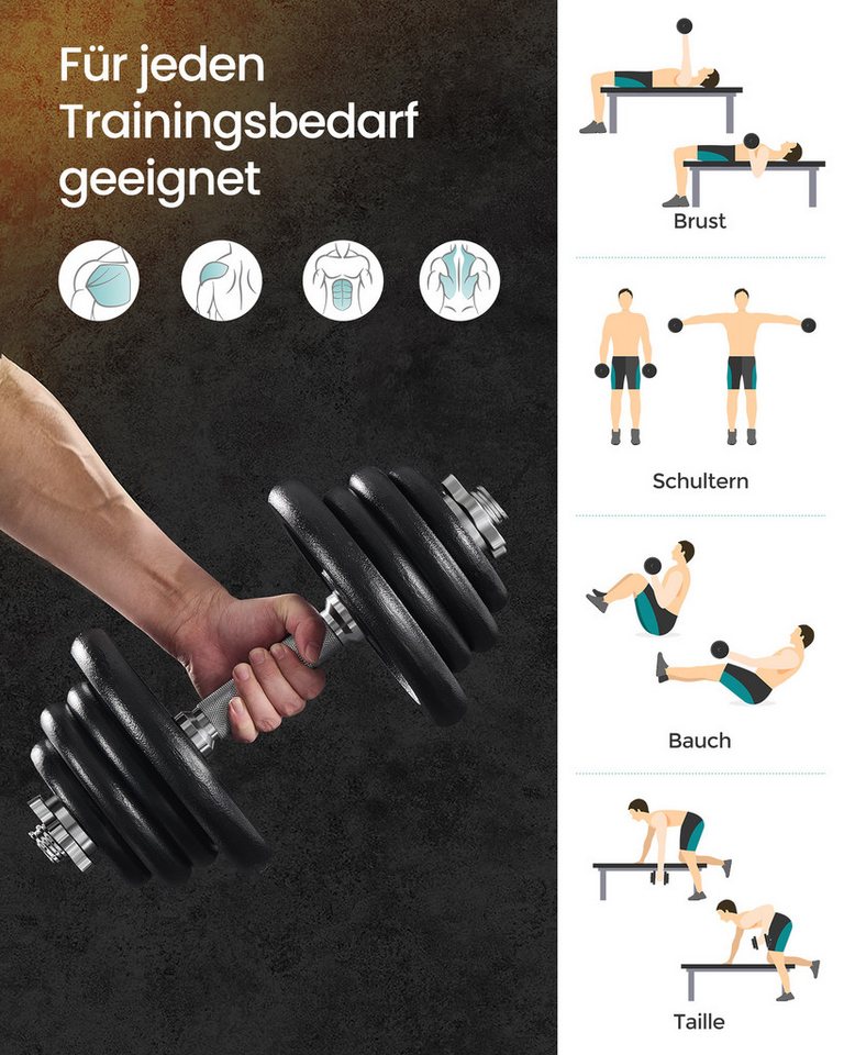 SONGMICS Hantel-Set verstellbares Hantelset aus Gusseisen, Kurzhanteln für Workout, 2 x 25 kg, aus Gusseisen, verstellbar, für Zuhause Bild 4