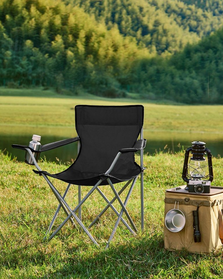 SONGMICS Campingstuhl Klappstuhl für Outdoor, Angelstuhl mit Armlehnen und Getränkehalter, 2er Set, tragbar, klappbar, bis 120 kg belastbar, für Camping, Garten Bild 4
