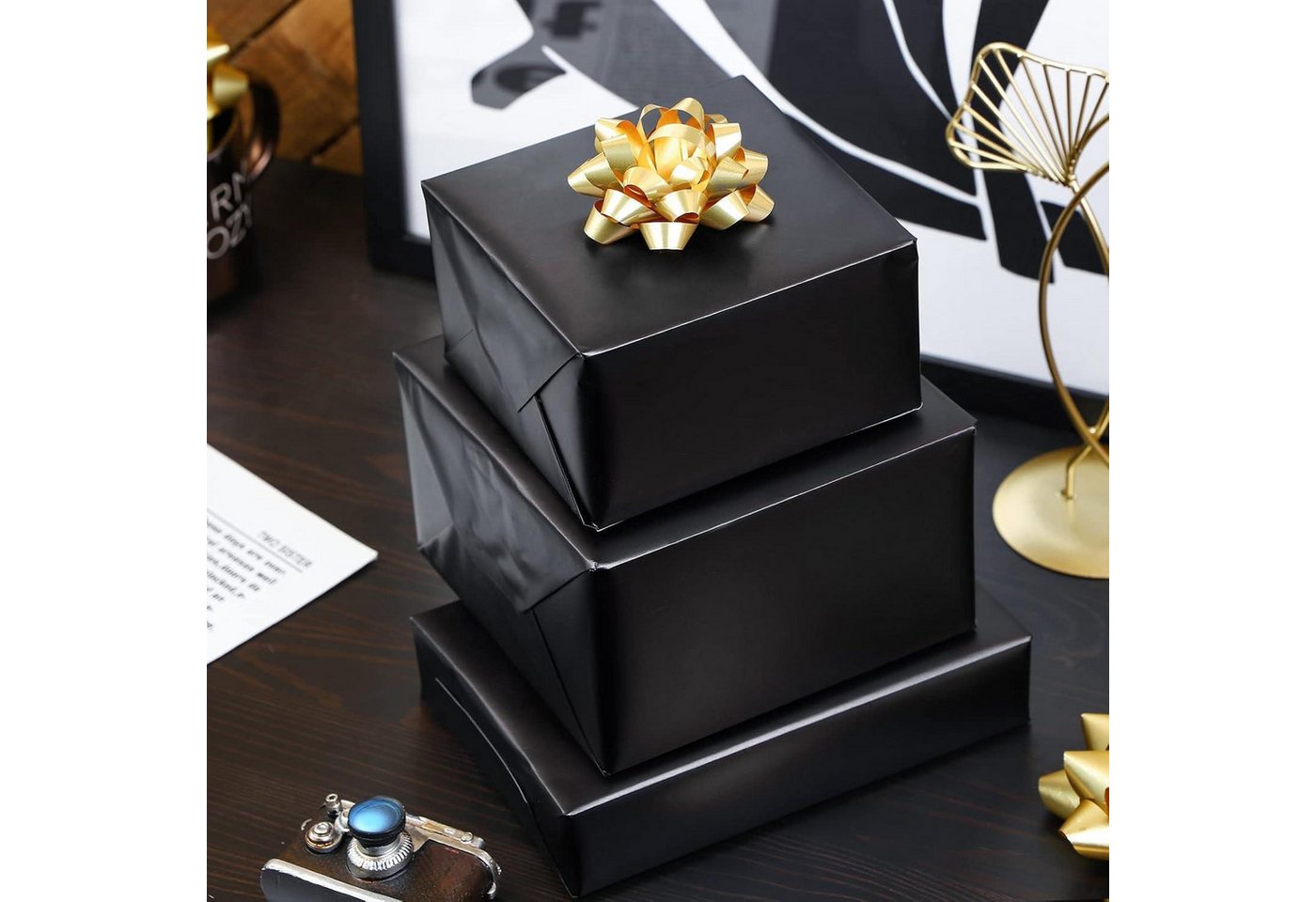 LuxusKollektion Geschenkpapier Geschenkpapier Metallic Matt Hochzeit Weihnachten 44 cm 10 m Schwarz Bild 5