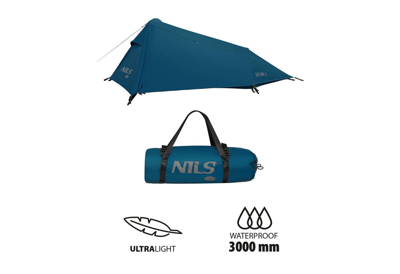 NILS CAMP Biwakzelt SKYAIR 2 Ultralight Blau Zelt Trekkingzelt Outdoor, Personen: 2, ultraleichtes Gewicht und geringes Packmaß