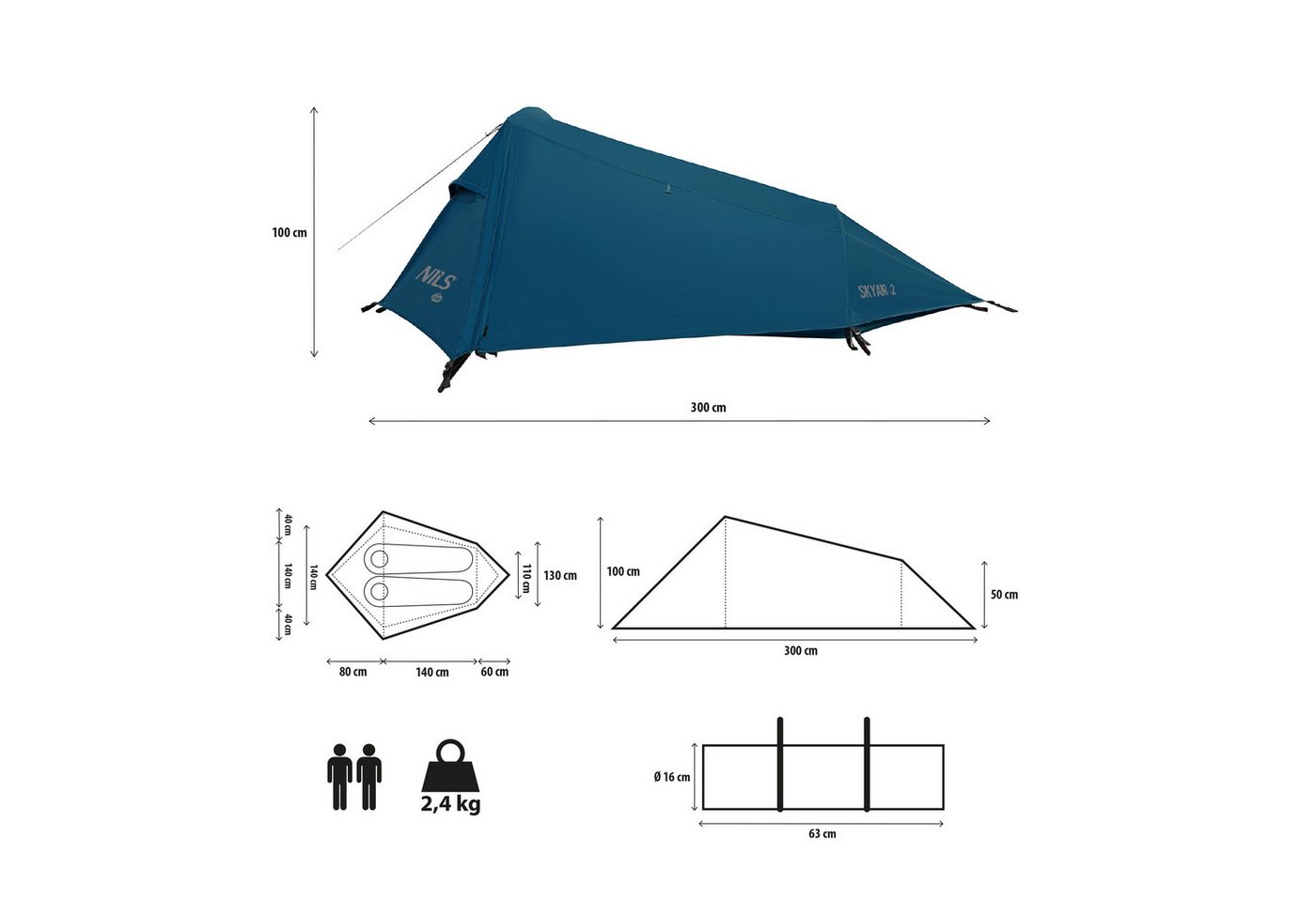 NILS CAMP Biwakzelt SKYAIR 2 Ultralight Blau Zelt Trekkingzelt Outdoor, Personen: 2, ultraleichtes Gewicht und geringes Packmaß Bild 2