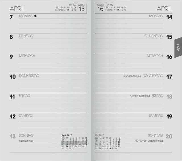 BRUNNEN Taschenkalender BRUNNEN Kalender Wochen-Ersatzkalendarium 758 2027 weiß