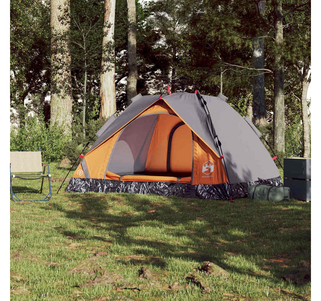 furnicato Faltzelt Campingzelt Kuppel 210x200x135 cm Grau-Orange, (1 tlg), Wetterfestes Familienzelt mit E-Anschluss und integrierten Netzwänden