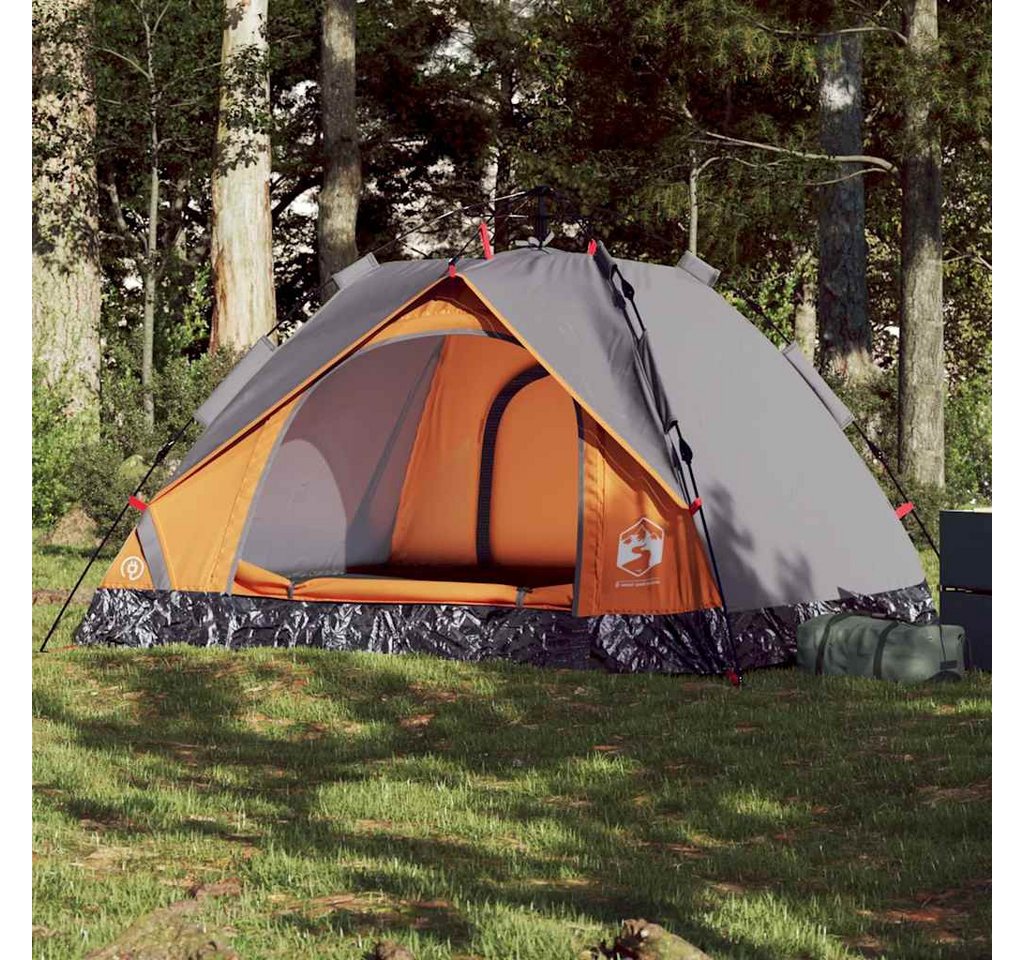furnicato Faltzelt Campingzelt Kuppel 210x200x135 cm Grau-Orange, (1 tlg), Wetterfestes Familienzelt mit E-Anschluss und integrierten Netzwänden Bild 5