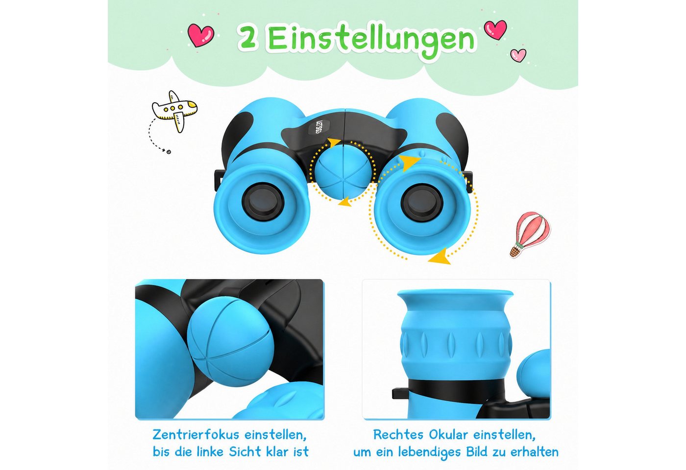Wootoy Outdoor-Spielzeug Fernglas für Kinder Binokular Fernglas Kinderfernglas (mit Großes Objektiv Fokussierrad und Dioptrienausgleich)