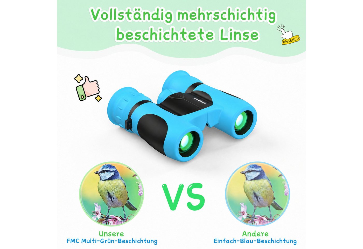 Wootoy Outdoor-Spielzeug Fernglas für Kinder Binokular Fernglas Kinderfernglas (mit Großes Objektiv Fokussierrad und Dioptrienausgleich) Bild 2