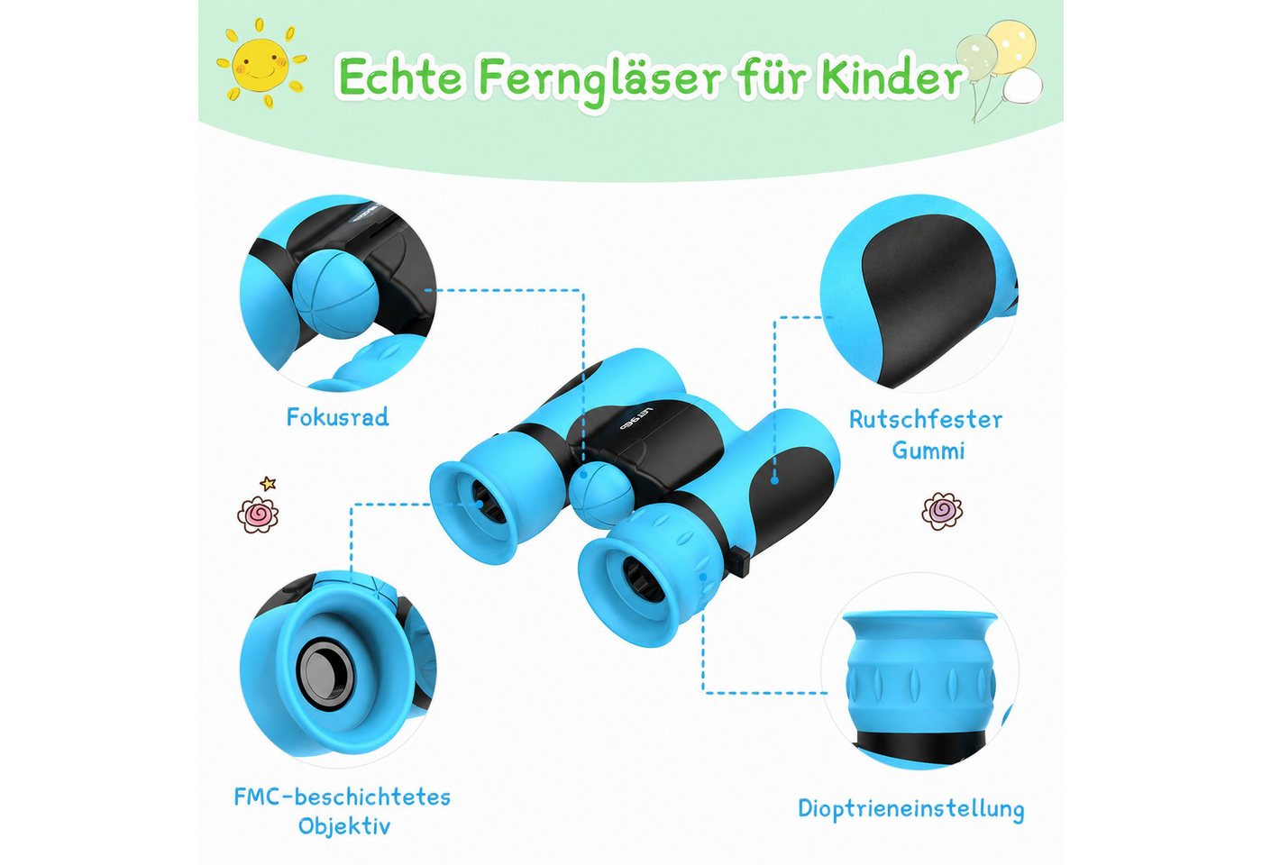 Wootoy Outdoor-Spielzeug Fernglas für Kinder Binokular Fernglas Kinderfernglas (mit Großes Objektiv Fokussierrad und Dioptrienausgleich) Bild 3