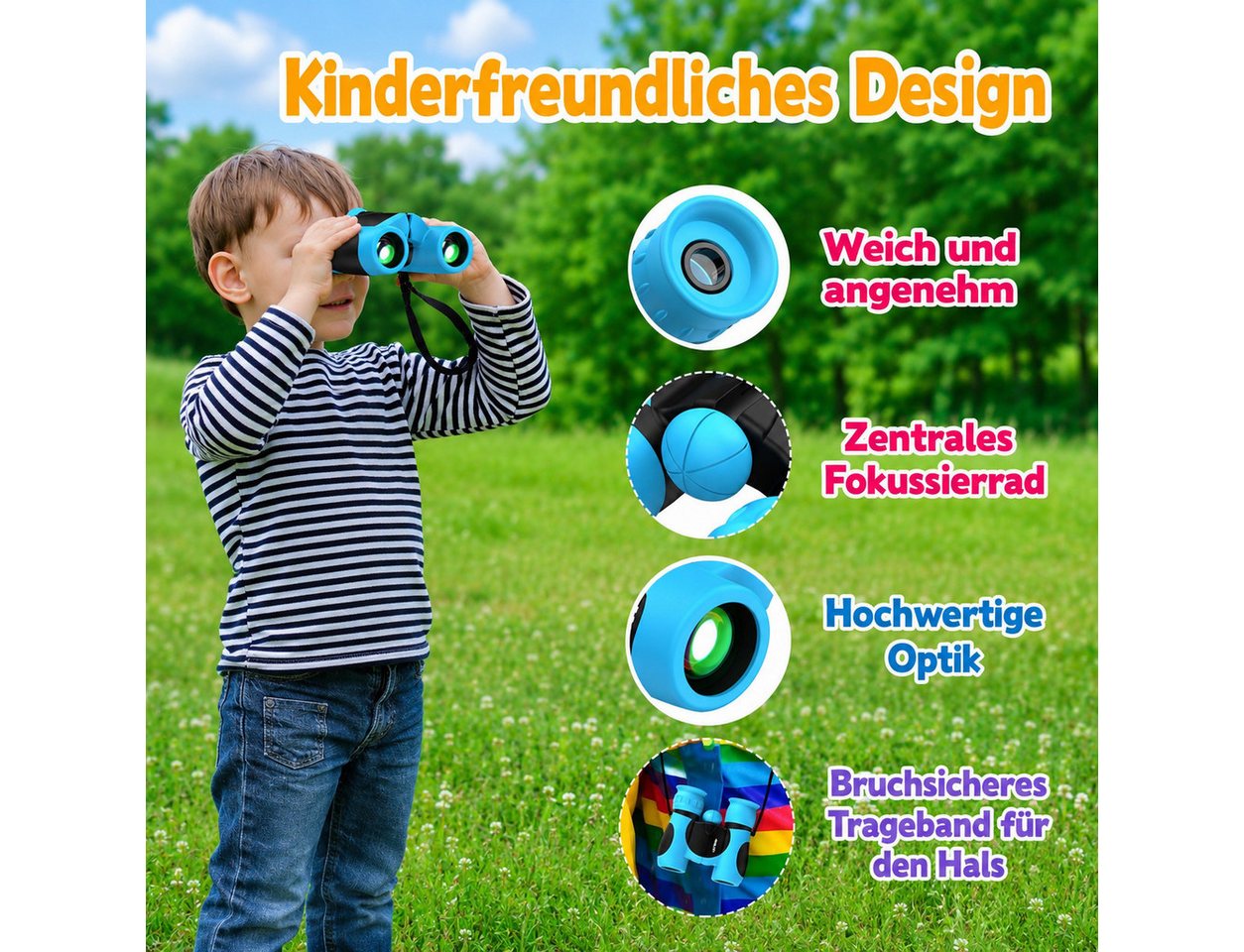 Wootoy Outdoor-Spielzeug Fernglas für Kinder Binokular Fernglas Kinderfernglas (mit Großes Objektiv Fokussierrad und Dioptrienausgleich) Bild 5