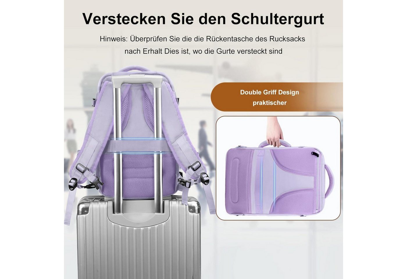 LuxusKollektion Handgepäckkoffer Handgepäck Rucksack 40x30x20 Damen Ryanair 40x30x20cm Helllila Bild 4