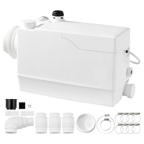VEVOR Fäkalienhebeanlage 800 W 12000 L/h 10 m Förderhöhe mit 4 Einlässen, Weiße Abwasserhebeanlage Geeignet für Keller, WC, Waschbecken, Waschküche und Küche, Zackerpumpe mit Seitlichen Einlässen