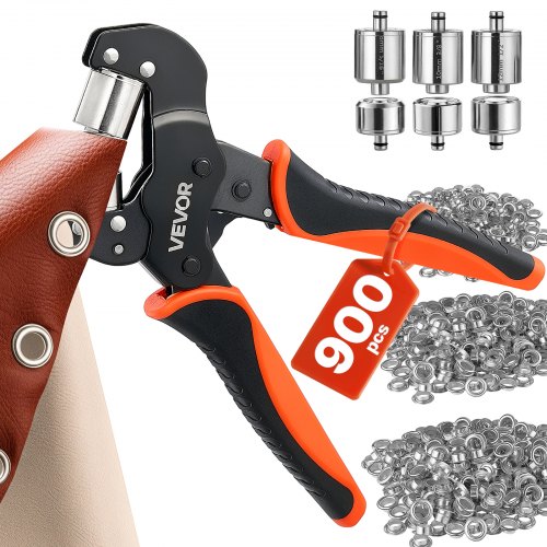 VEVOR Ösenzange 900 tlg. Set Ösen 8mm 10mm 12mm Magnetische Ösenpresse, Ösenstanze aus Stahl mit Magnetkopf Rutschfester Griff Geeignet für Leder Planen Schuhe Bastelarbeiten & Stoff