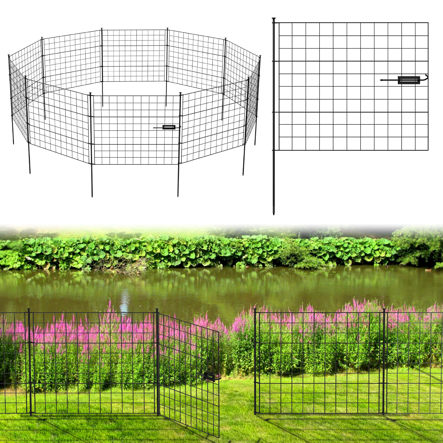 Tolletour 10x Teichzaun Metallzaun Zaunelementen Unterbogen Garden Gartenzaun Gartentor Zaun Gerade Schwarz