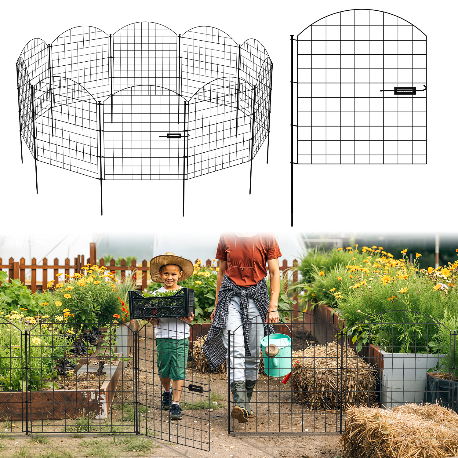Tolletour 5x Teichzaun Metallzaun Zaunelementen Unterbogen Garden Gartenzaun Gartentor Zaun Oberbogen Schwarz