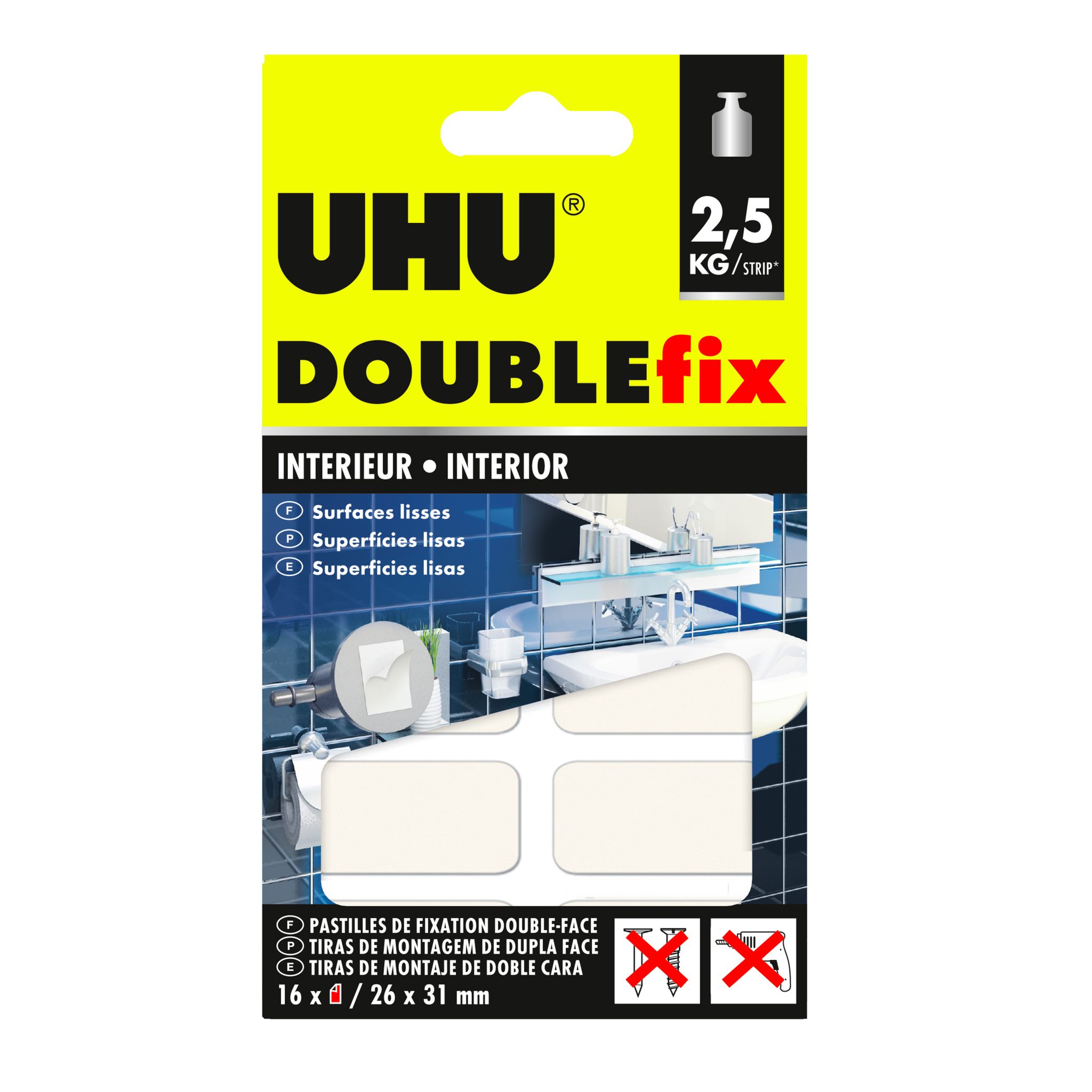 Uhu Doublefix Innenbereich Extra Stark Â€“ Doppelseitiges Klebeband, Ultra Kraftvoll, Weiãÿ, 16 Pastillen