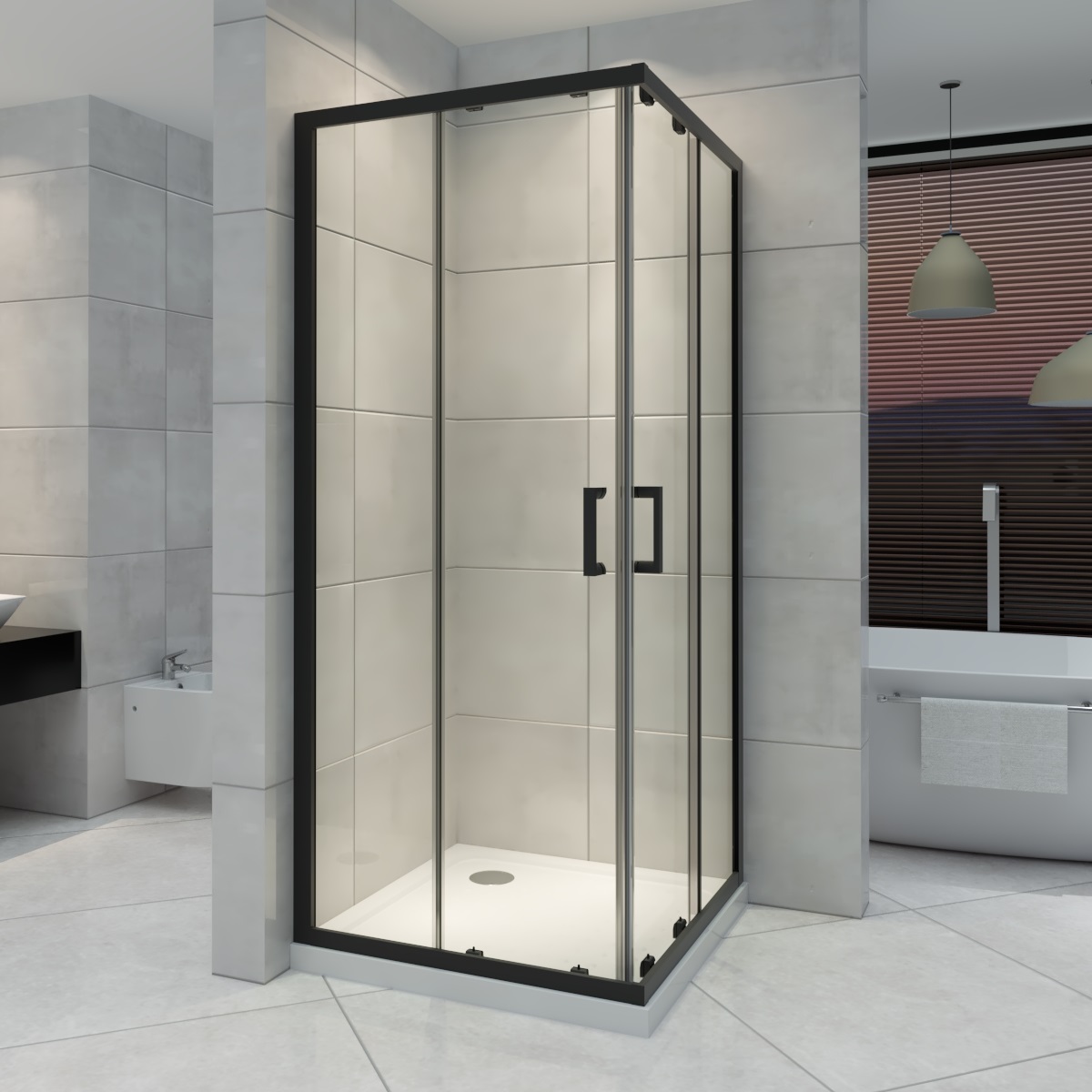 Duschkabine Mit Schiebetüren Eckdusche Mit Rollensystem Aus Esg Glas 190cm Hoch Mit Schwarze Profile Dk79 95x100