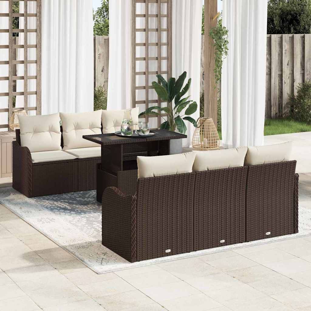 Gartensofa-set Mit Kissen Mit Speicher 7 Pcs Braun Poly Rattan