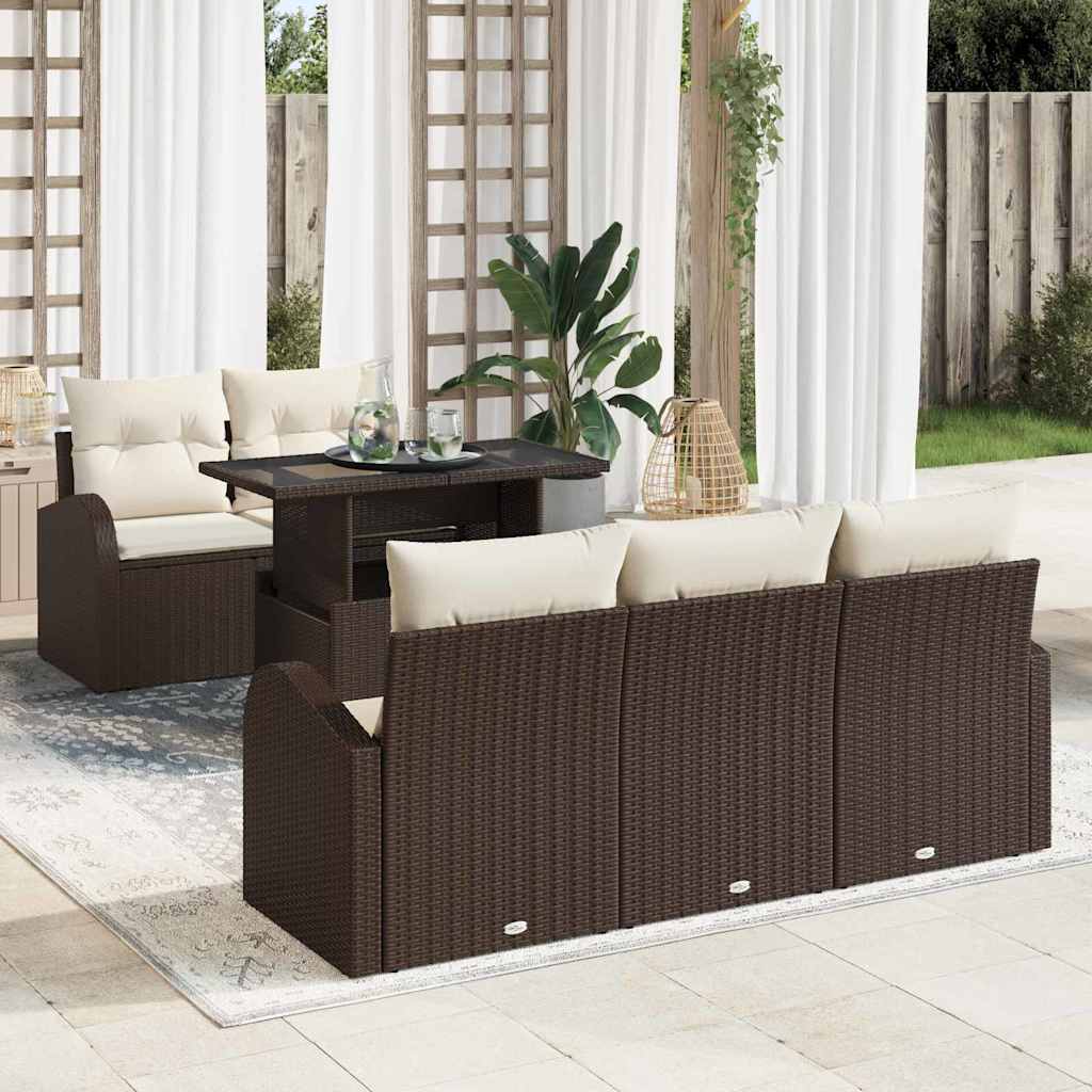 Gartensofa-set Mit Kissen Mit Kissen 6 Pcs Braun Poly Rattan
