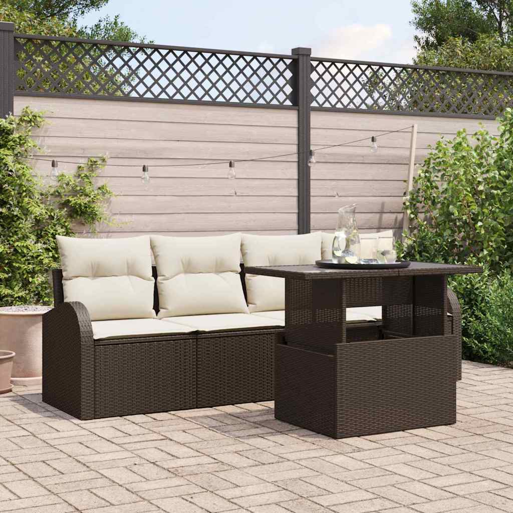 Garten-sofa-set Mit Kissen Mit Kissen 5 Pcs Braun Poly Rattan