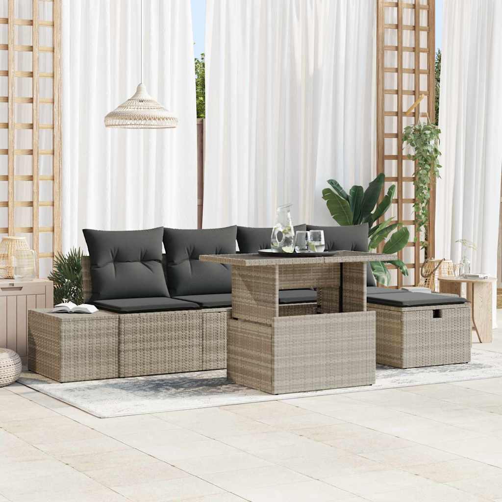 Garten-sofa-set 6 Pcs Hellgrau Poly-rattan