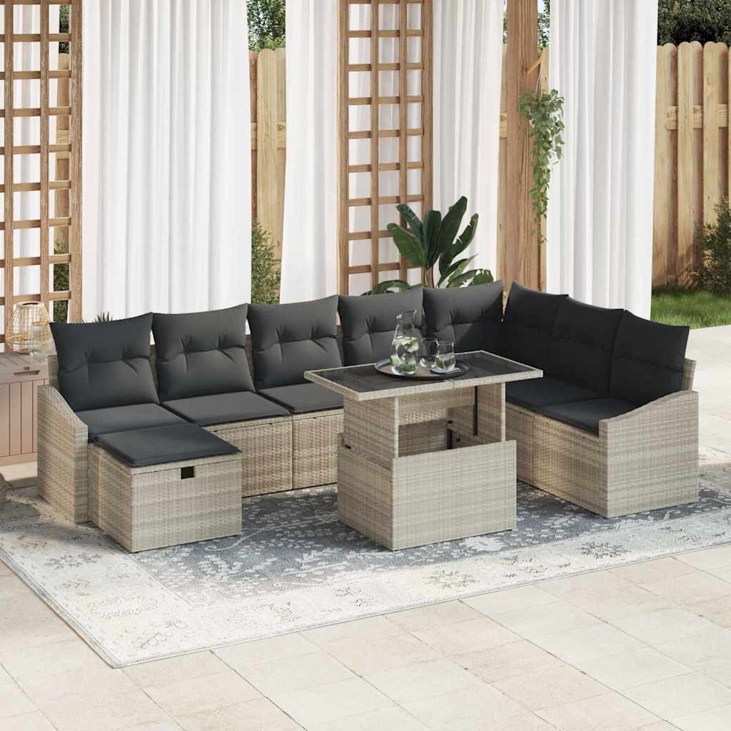 Garten-sofa-set 9 Pcs Hellgrau Poly-rattan