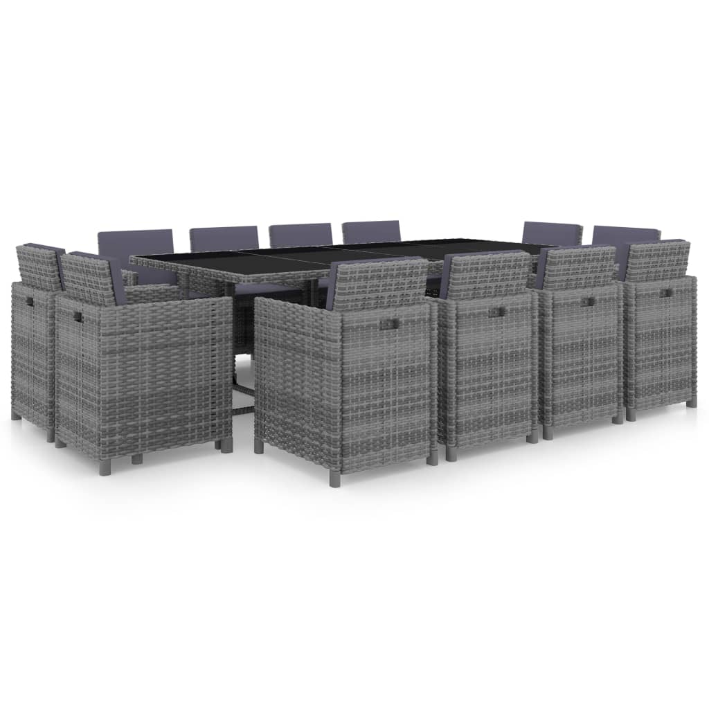13-tlg. Garten-essgruppe Mit Auflagen Poly Rattan Anthrazit Vidaxl
