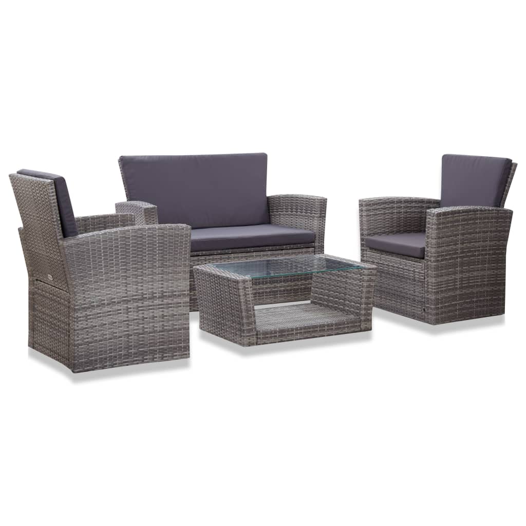 Vidaxl 4 Piece Garden Lounge Set With Cushions Poly Rattan Grey