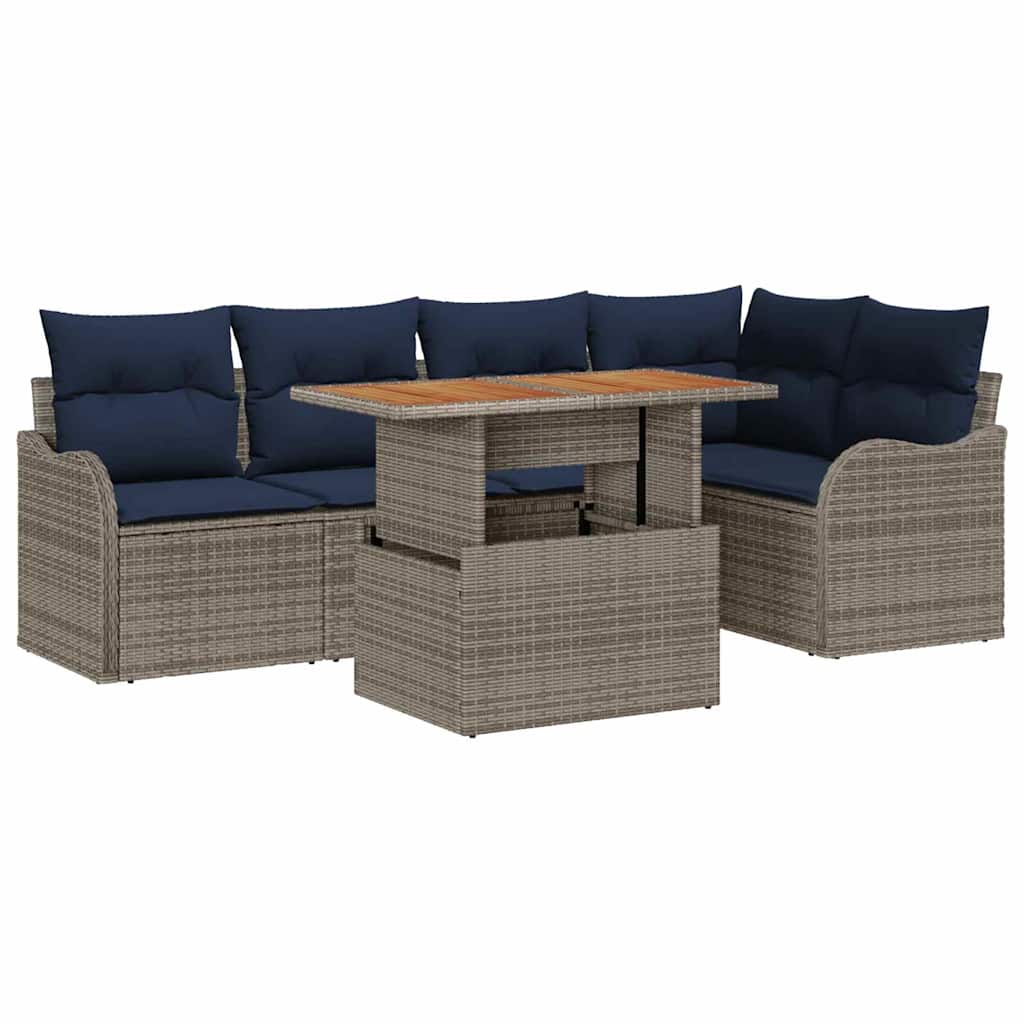 Gartensofa-set 6 Stk. 5-sitzanzahl Grau Und Marineblau Vidaxl