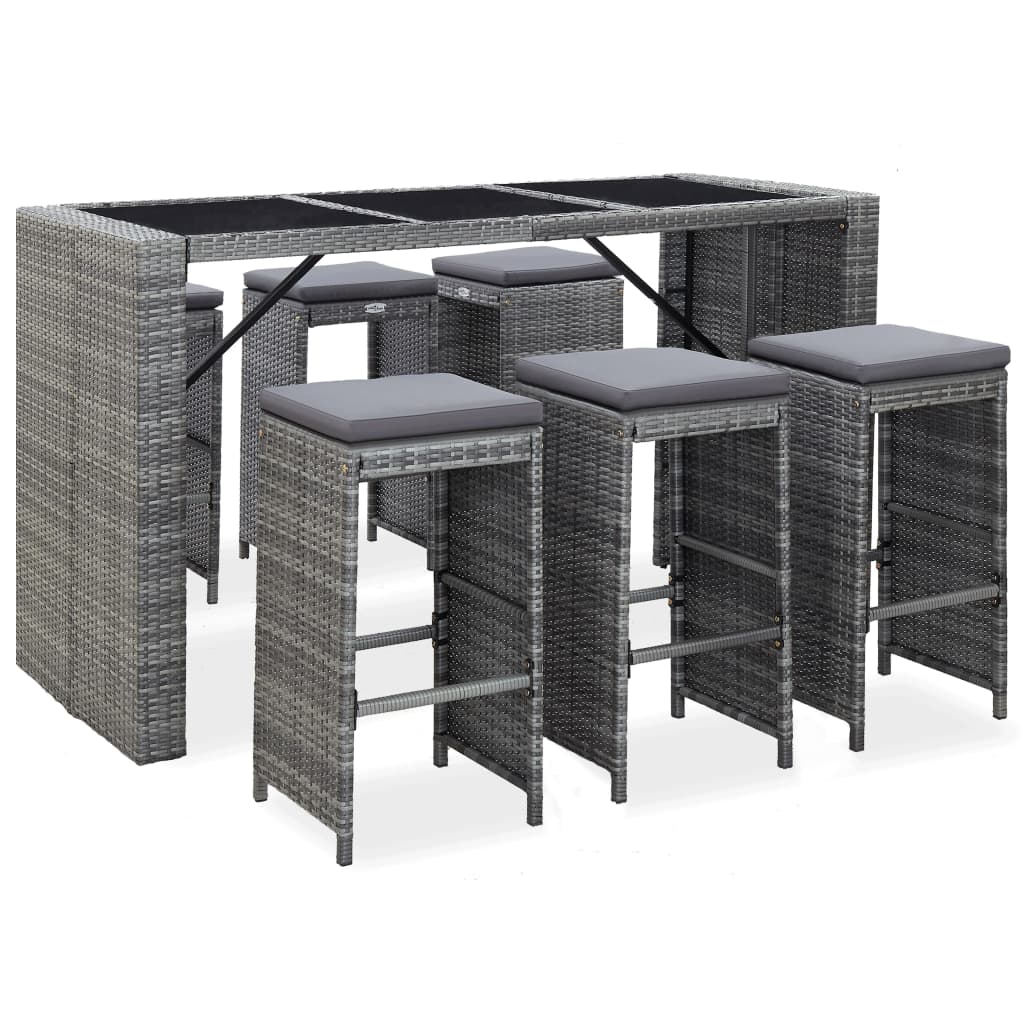 7-tlg. Gartenbar-set Mit Auflagen Poly Rattan Grau - Vidaxl
