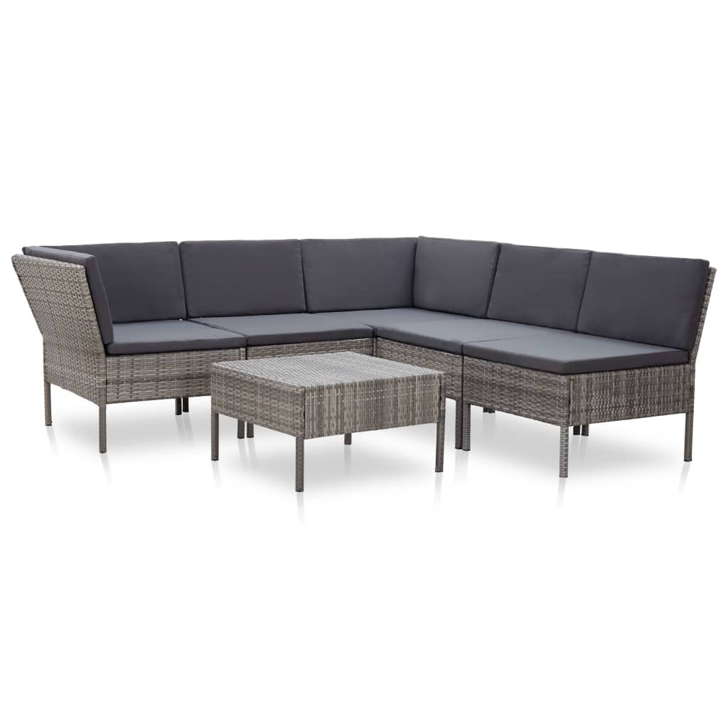 Vidaxl 6 Piece Garden Lounge Set With Cushions Poly Rattan Grey