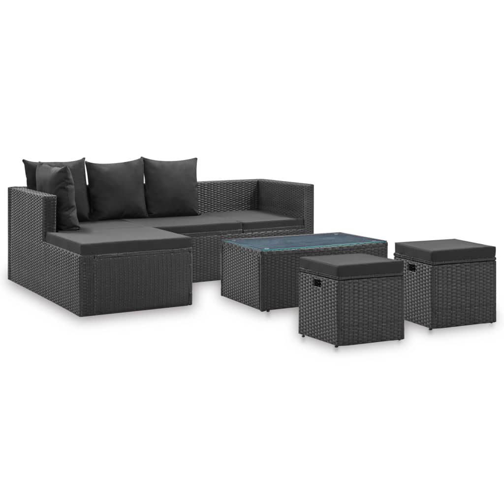 4-tlg. Garten-lounge-set Schwarz Mit Auflagen Poly Rattan - Vidaxl