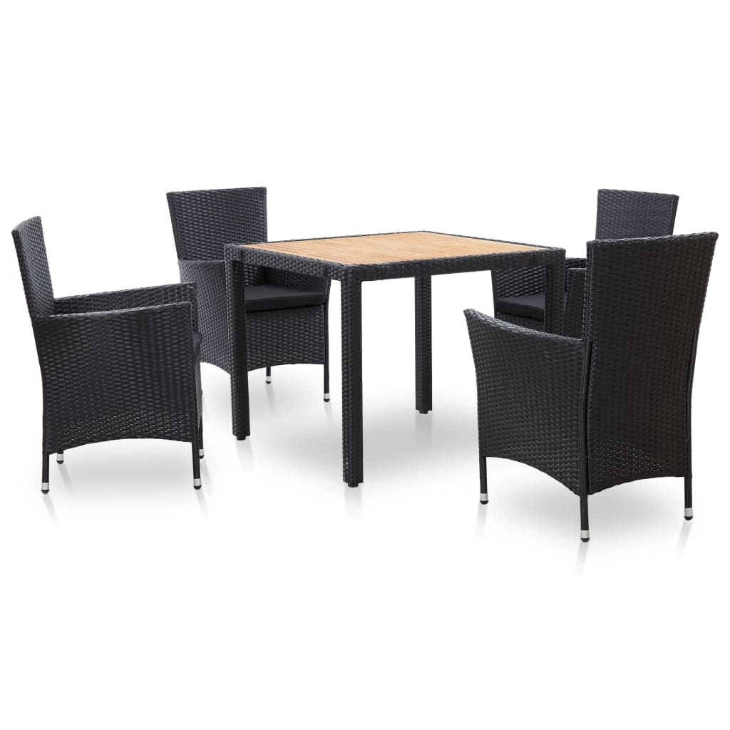 5-tlg. Garten-essgruppe Mit Kissen Poly Rattan Schwarz Vidaxl
