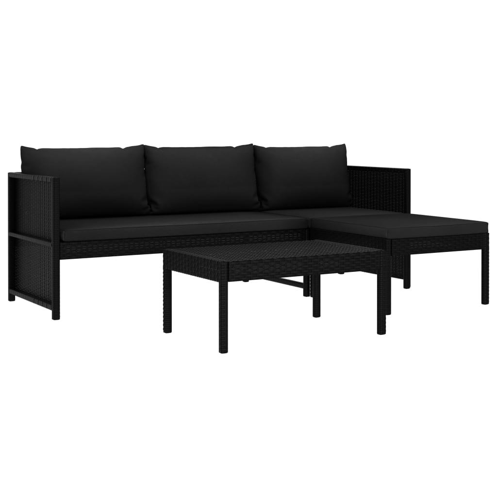 3-tlg. Garten-lounge-set Mit Auflagen Poly Rattan Schwarz Vidaxl172095