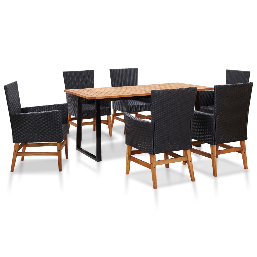7-tlg. Garten-essgruppe Poly Rattan Und Akazienholz Schwarz Vidaxl